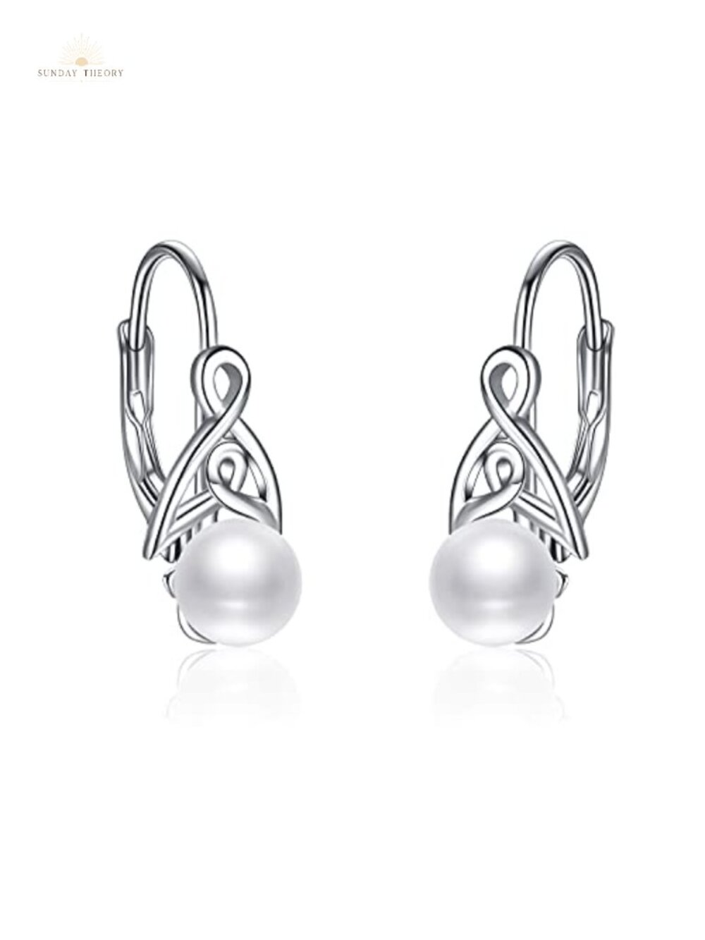 925 Sterling Silver Pearl Irish Celtic Knot Dangle Earrings Leverback